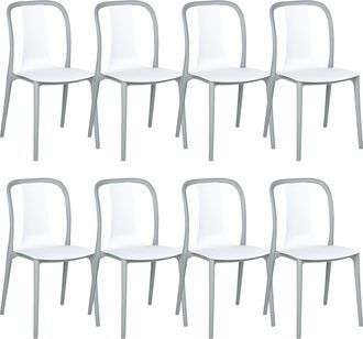 Beliani Conjunto De 8 Sillas De Jard&iacute;n Apilables Sin Reposabrazos De Material Sint&eacute;tico Blanco Y Gris Spezia