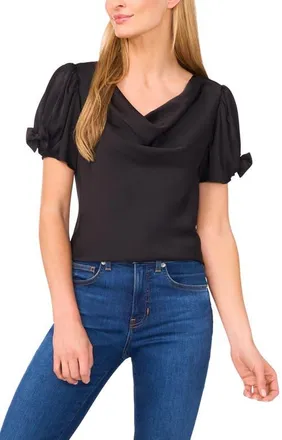 CeCe by Cynthia Steffe Bow Sleeve Cowl Neck Satin Charmeuse Top in Rich Black at Nordstrom, Size X-Large