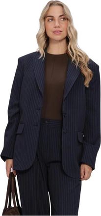 Summum Blazer Viscose Blend Stripe - Dames - Jassen - Blauw - Maat: 2XL Viscose