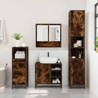 Berkfield Home Durable 3 Piece Bathroom Furniture Set Smoked Oak Engineered Wood in Brown