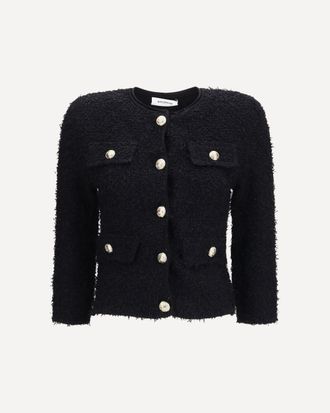 Balmain Giacca corta doppiopetto in tweed con bottoni logati Woman 36