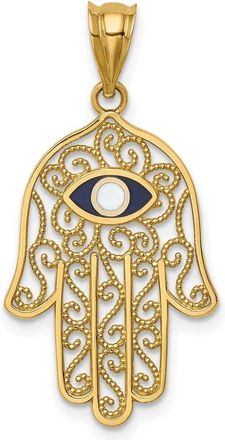 Diamond2Deal 14k Yellow Gold Polished and Enameled Hamsa Pendant