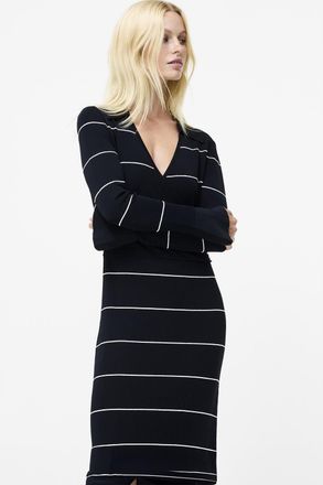 French Connection Womens Navy Striped Knit V-Neck Collar Bell Sleeve Maxi Dress - Size X-Small