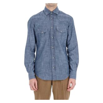 Eleventy Casual Shirts, male, Blue, Size: 2XL Camicia texana