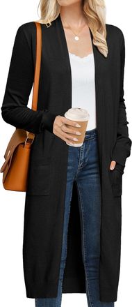 Grace Karin Womens 2025 Trendy Long Cardigans Sweater Lightweight Open Front Long Sleeve Maxi Duster Coats with Pockets, Black, Small