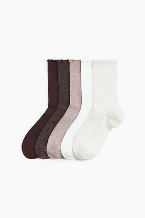 H&M 5er-Pack Gerippte Socken - Weiss/Cremefarbenmeliert/Beige