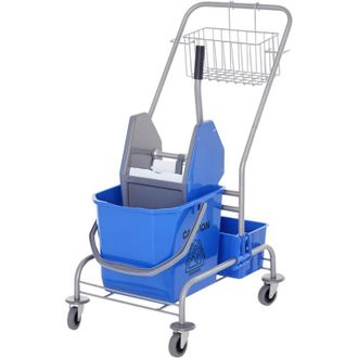 HOMCOM Carro De Limpieza Profesional Cubo De Fregado Con Cubo Extra&iacute;ble De 25 Litros Escurridor De Prensa Cesta Y Cubeta 72x49,5x95 Cm