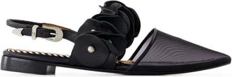 Toga Archives Womens Ruffled Leather Slingback Black Flats