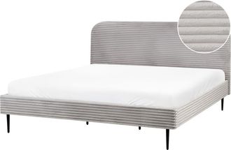 Beliani Cama matrimonial de tejido gris 180x200
