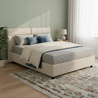 Dmora Cama Doble Asica, Cama Matrimonial Con Colch&oacute;n Incluido, Desenfundable Hecho En Italia, Contenedor, Beige