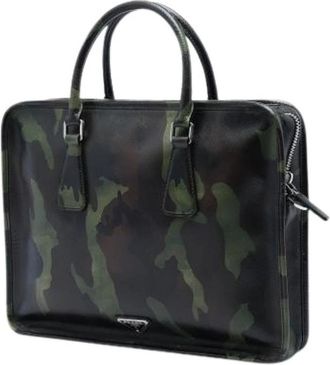 Prada Pre-owned Business Bag - Heren - Vintage Handtas - Groen - ONE Size - Leer - Vintage