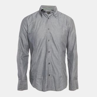 Emporio Armani Dark Grey Striped Cotton Button Front Shirt