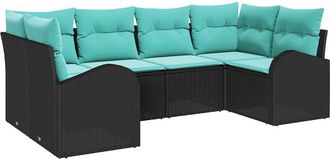 vidaXL Conjunto De Sof&aacute;s De Jard&iacute;n 6 Uds. Negro Y Turquesa Vidaxl