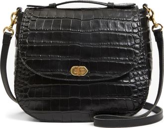 Clare Vivier Louis Croc Embossed Leather Crossbody Bag in Black at Nordstrom