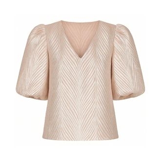 Nukus Nukus, Overhemden, Dames, Beige, S, Polyester, Glanzende Mirthe Top Lange Mouw