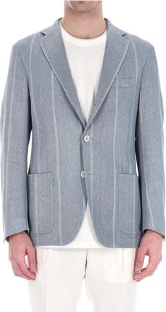 Eleventy Comfort linnen-katoenen jas met krijtstreep - Heren - Blazers - Blauw - M - Katoen - Jassen