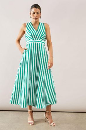Wallis Womens Stripe Structured Midaxi Dress - Green - Size 12 UK