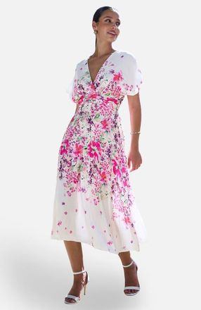 Yumi Floral Print Midi Dress in Pink at Nordstrom, Size 10