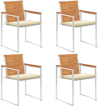 vidaXL Vidaxl - Sillas De Jard&iacute;n Y Cojines 4 Unidades Madera Maciza De Acacia