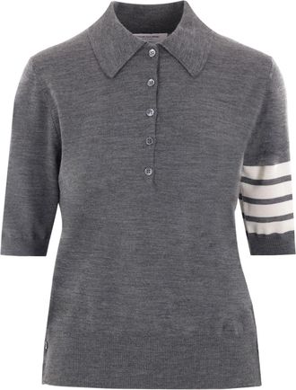 Thom Browne short-sleeve virgin-wool polo shirt - women - Virgin Wool - 46 - Grey