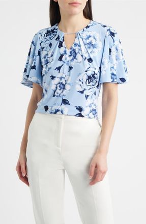 Anne Klein Pleated Flutter Sleeve Top in Lakeshore Multi at Nordstrom, Size Xx-Small P