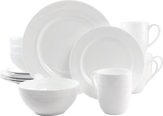Gibson Home 16 Piece Embossed Bone China Dinnerware Set in White