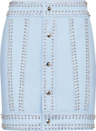 Philipp Plein Leather Skirt Short Crystal