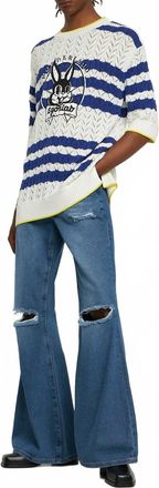 EGONlab. MenS Cotton Bunny Knit Short-Sleeve Sweater In Blue, White