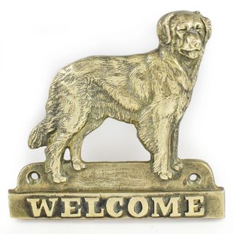 OEM Hovawart: Un Cartel Para Puerta Con Un Perro, Una Placa De Bienvenida De Lat&oacute;n, Un Cartel &Uacute;nico Con La Inscripci&oacute;n Welcome De Art-dog