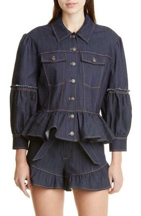 Cinq &agrave; Sept Lizzie Peplum Denim Jacket in Indigo at Nordstrom Rack, Size 0