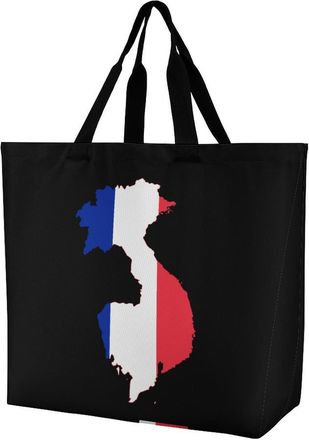 Generic Flag Map of French Reusable Shopping Bags Large Capacity Grocery Bag Heavy Duty Tote for Women 40x40x16cm