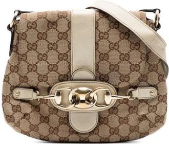 Gucci Pre-owned Canvas Shoulder Bag - Dames - Vintage Schoudertas - Bruin - ONE Size - Leer - Vintage