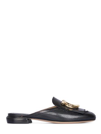 Ferragamo Textured Leather Flat Slip-On Shoes with Decorative Buckle