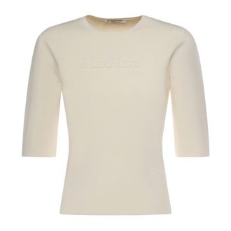 Max Mara Round-neck Knitwear, female, Beige, Size: L Round-neck Knit Top