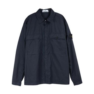 Stone Island Blauw Stretch Katoen Overshirt Paracadute - Heren - Zomerjassen - Blauw - L - Katoen - Jassen