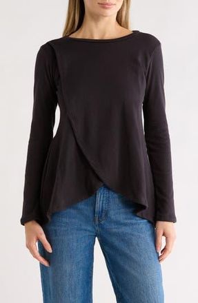 Go Couture Long Sleeve Cross Hem T-Shirt in Black at Nordstrom Rack, Size X-Large