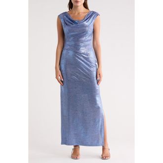 Connected Metallic Cowl Neck Sleeveless Gown in Periwinkle at Nordstrom Rack, Size 16
