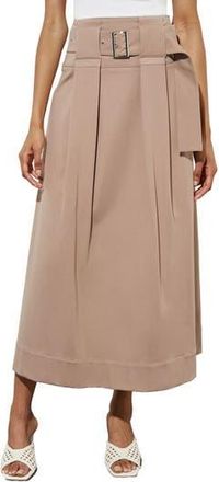 Ming Wang Pleated Belted A-Line Midi Skirt in Java at Nordstrom Rack, Size Xx-Small