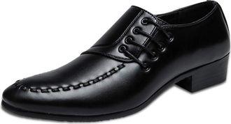 Generic Shoes Dress Oxford for Men Lace Up Round Apron Toe Vegan Leather Anti-Slip Non Slip Low Top Party(6.5 UK) Black