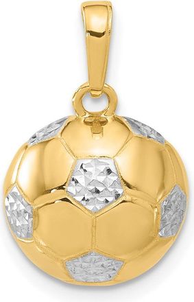 Diamond2Deal 14k Yellow Gold White Rhodium Diamond-Cut Soccer Ball Pendant