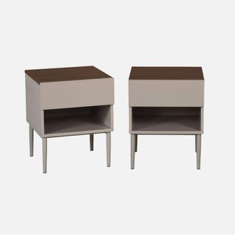 Sweeek Set 2 comodini in metallo e decorazione in legno 1 anta 1 vano