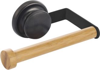 MSV Msv - Portarrollos De Papel Higi&eacute;nico De Pared Mega Suction Bamb&uacute; Y Acero Negro