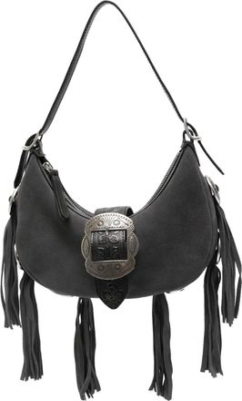 HTC Sheryl suede fringed buckle-detail shoulder bag - Grey