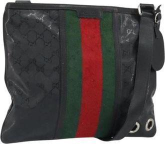 Gucci Pre-owned GG Implementation Web Sherry Line Bag - unisex - Vintage Schoudertas - Zwart - ONE Size - Leer - Vintage