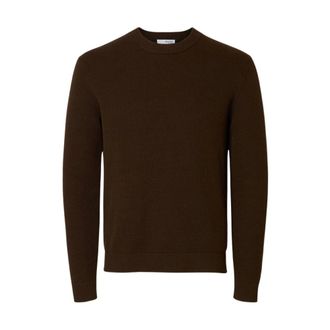 Selected Slhdane LS Knit Structure Crew Neck Noos - Heren - Truien - Bruin - Maat: L Katoen
