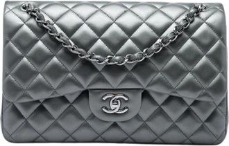 Chanel Pre-owned Classic Double Flap Shoulder Bag - Dames - Vintage Schoudertas - Grijs - ONE Size - Leer - Vintage