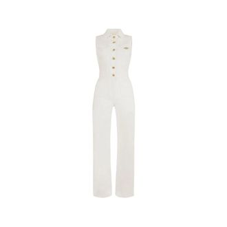Elisabetta Franchi Jumpsuits, female, White, Size: M Denim jumpsuit with logo detail