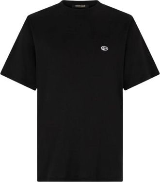 Roberto Cavalli Logo Patch Katoenen Crew-neck T-shirt - Heren - T-shirts - Zwart - XL - Katoen - Tops