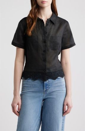 Frame Denim The Embroidered Seaside Ramie Button-Up Top in Black at Nordstrom, Size X-Small