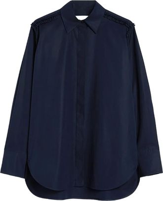 Jil Sander Katoenen popeline blouse met ruches - Blauw